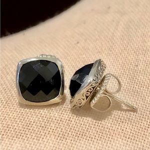 LOIS HILL Sterling Silver Black Onyx Cushion Cut Checkerboard Stud Earrings